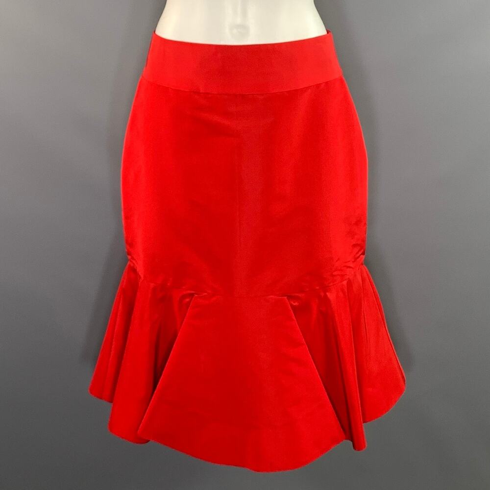 DANIELLE ROLLINS Size 6 Red Silk Ruffle Skirt